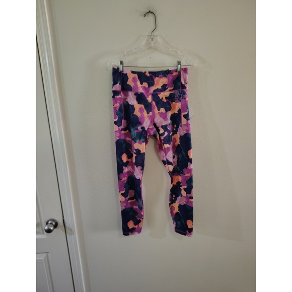 Reebok Pants - Reebok Womens High Rise Watercolor Camo‎ Performance Leggings Purple Navy Large